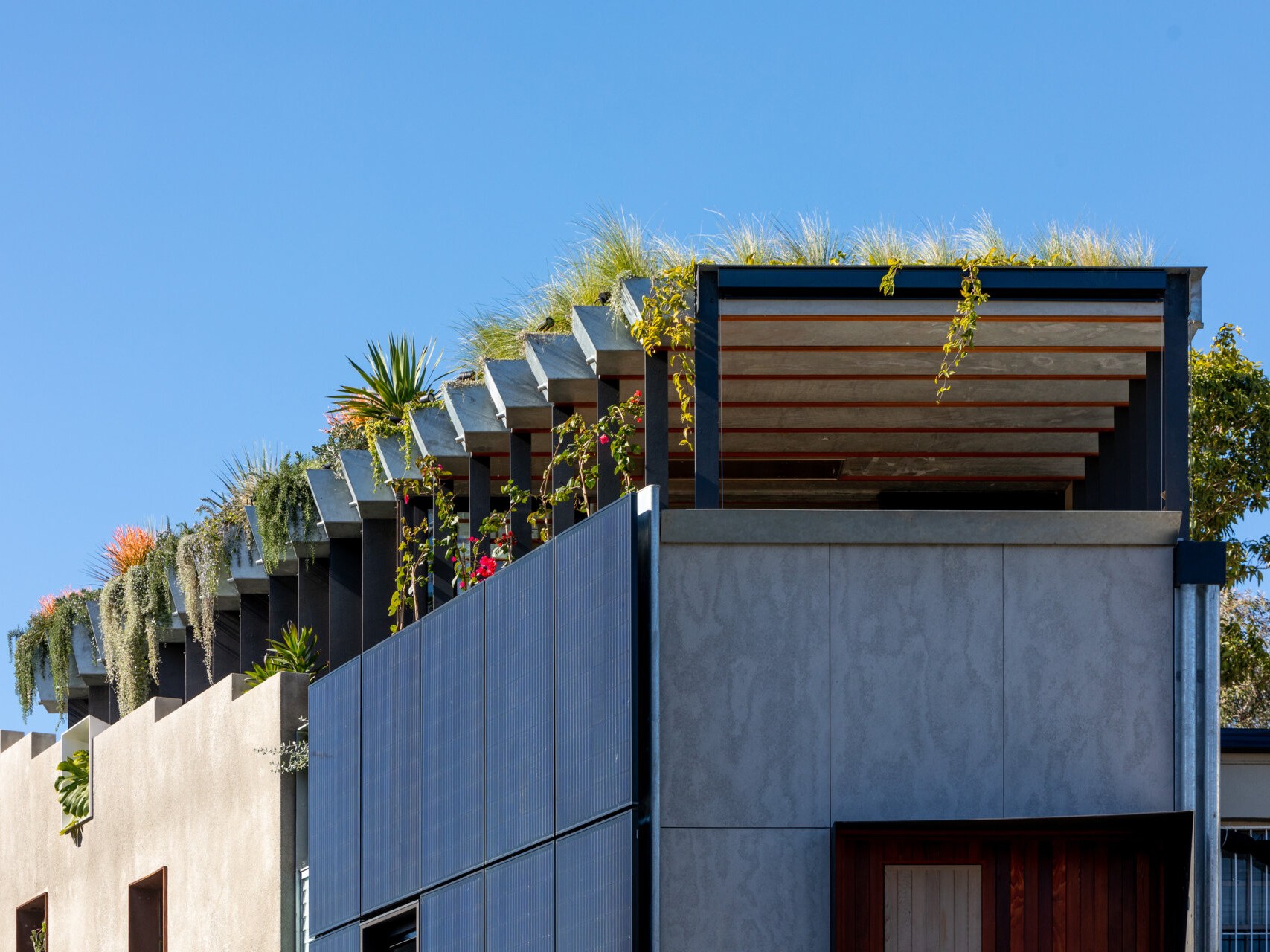 The house rises from the shell of a near-collapsing Victorian shopfront. What once stood as a disused two-storey structure has been transformed into a dynamic model for climate-conscious living. Its design is guided by principles of closed-loop sustainability, balancing high-performance systems with a respect for historical context.
