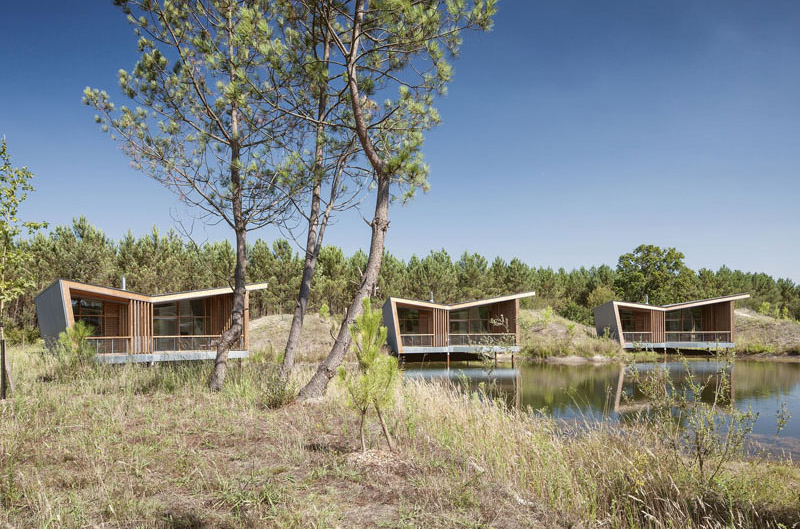Discover Les Echasses, an eco-lodge in Saubion, France, that features 7 cabins and a small lake.
